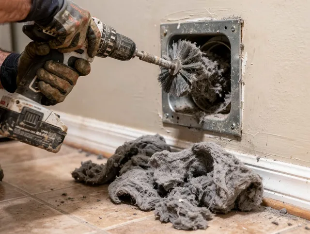 Certified Parma Heights Dryer Vent Cleaning technician performing dryer vent cleaning in Parma Heights