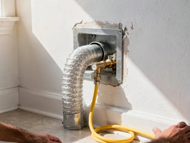 Parma Heights Dryer Vent Cleaning certified technician performing specialized gas dryer vent cleaning in Parma Heights